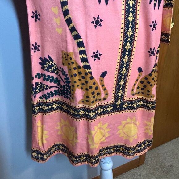 Farm Rio Anthropologie Printed Shift Mini Dress bell sleeves oversized pink comb - Picture 5 of 15